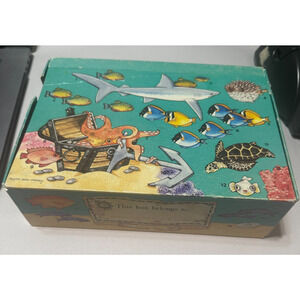 Vintage 80s School Box Cardboard Fish Sea Life w/ contents pencils magnets USA